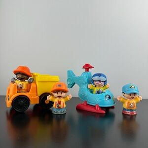Fisher Price Little People Helicopter, Construction Dump Truck & 4 Boy Figurines